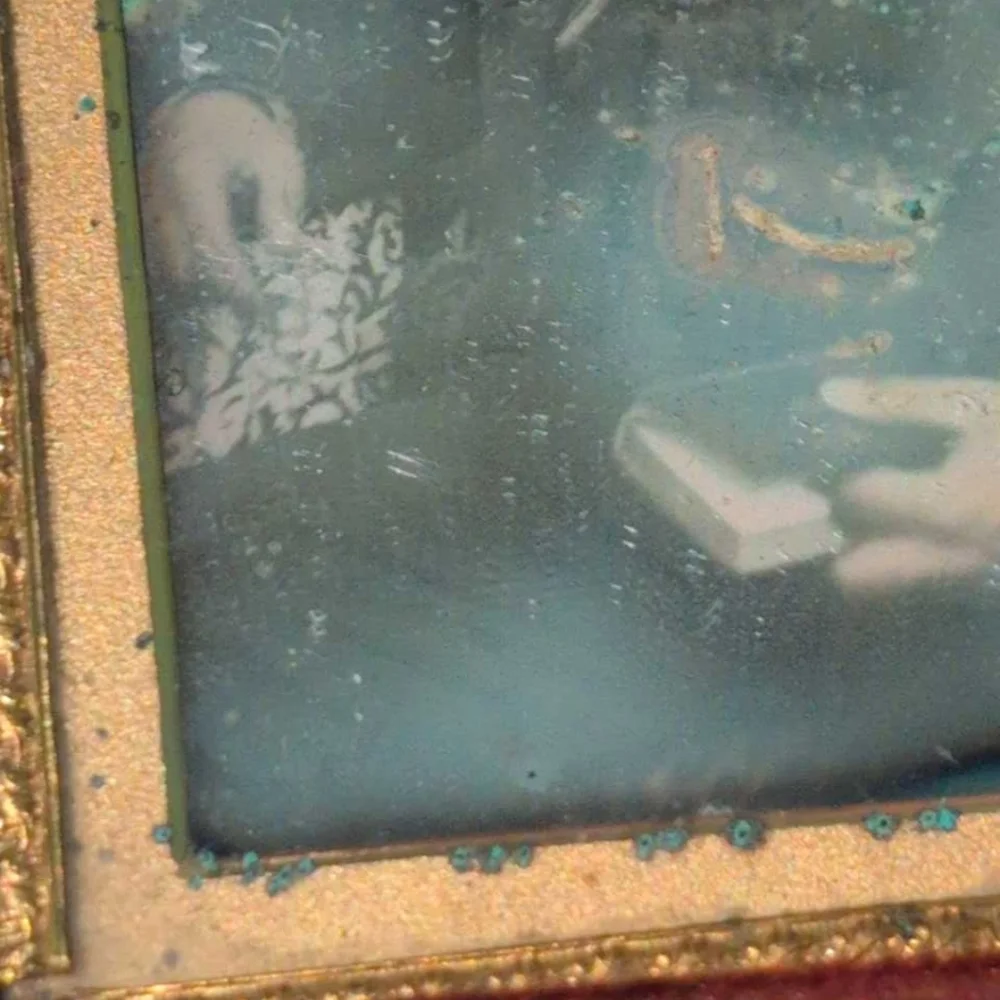 Daguerreotype of‎ a man with gilt framed glass mirror Antique Victorian 1800s